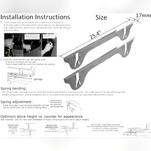 TrueGem Stove Gap Covers / Countertop Guard Spills, 25.4" - 316 Stainless Steel - Picture 4 of 4